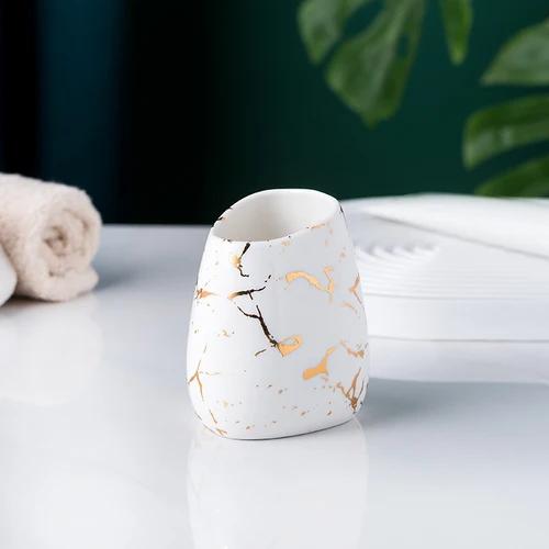 bathroom accessories set Marble gold pattern ceramics toothpaste dispenser soap box toothbrush holder bathroom cup lotion bottle
