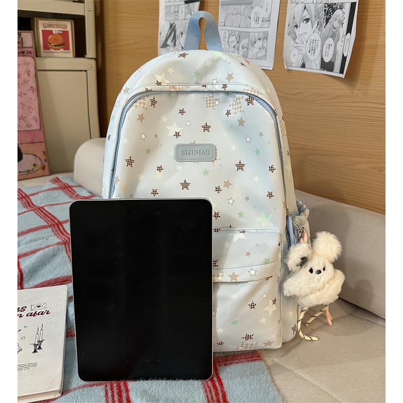 Star Print Large Capacity Backpack Grade 3-6 Student Schoolbag