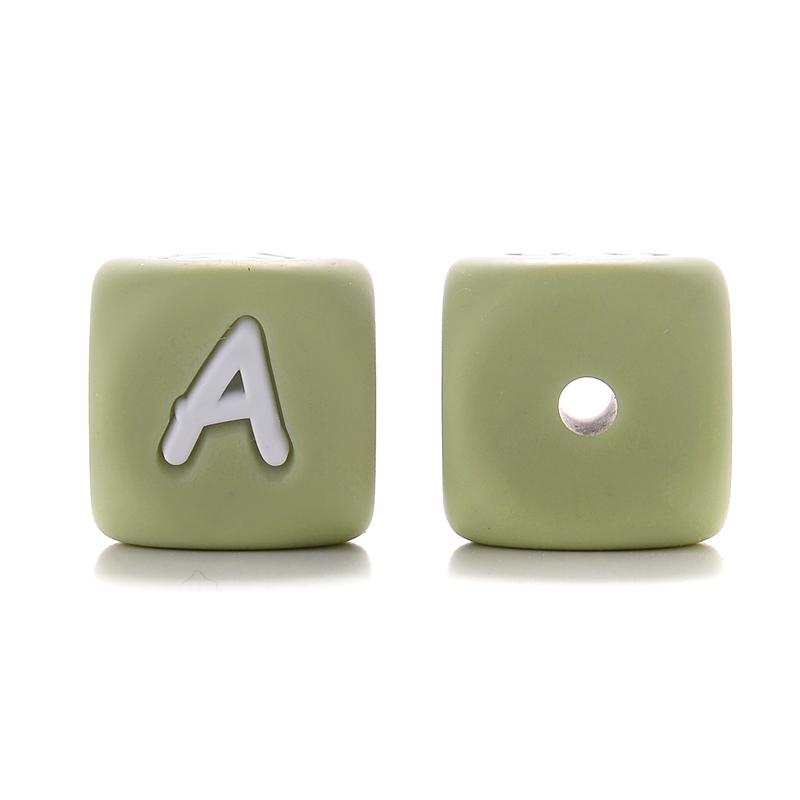 10Pcs 12mm Sage Silicone Alphabet Letter Beads 26 English Letter Baby Name Beads Teething Pacifier Chain Silicone Baby Teether