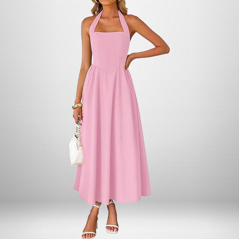 Polyester Sleeveless Backless Dress With Ties For Casual Spring Office Wear