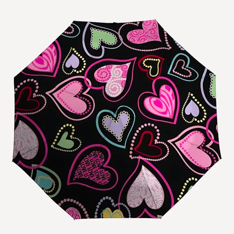 

1pc Heart Love Automatic Folding Umbrella - Compact 8-Rib Design,Festive Gift, Compact Umbrella, Stylish Accessory, Sturdy Ribs n038