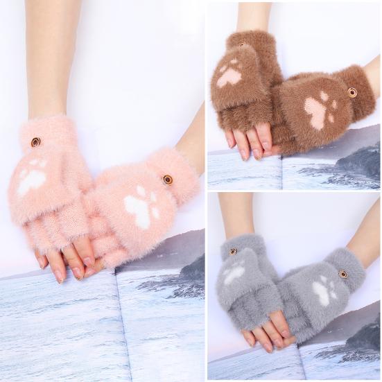 Fuzzy Convertible Mittens Fluffy Warm Fingerless Gloves with Flip Covers Winter Soft Half Finger Gloves for Women Texting Outdoor Driving