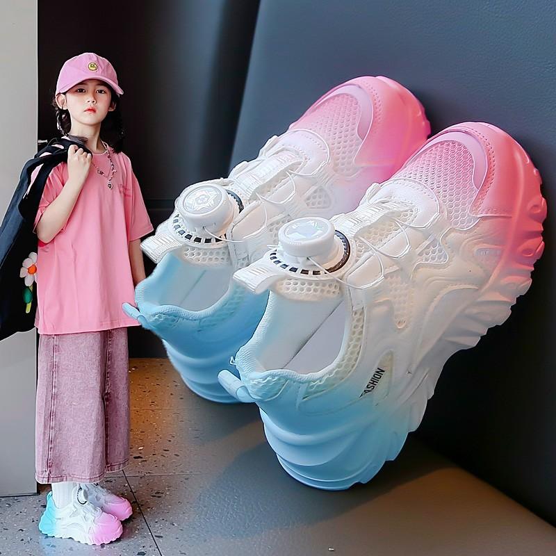 Dívčí boty Nové letní dětské boty s otočným knoflíkem Prodyšné síťované tenisky Pro velké dítě Tátovy boty