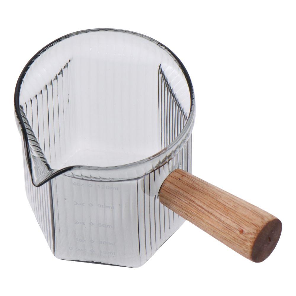Glass Milk Cup Easy to Clean with Wood Handle Gray Measuring Cup Vertical Grain Multipurpose Espresso Cup Milk Espresso Cup