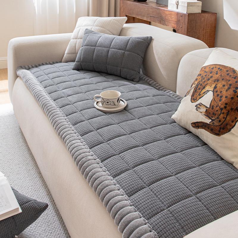 1PC Simple Style Corn Fleece Quilted Sofa Cover New Autumn Winter High Gram Weight Seat Cushion Thick Warm Non-slip Sofa Cover