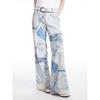 Thelight2024 New Arrival Vintage Print Blue Straight-leg Denim Women's Summer High Waist Slim Looking Loose Pants Pants