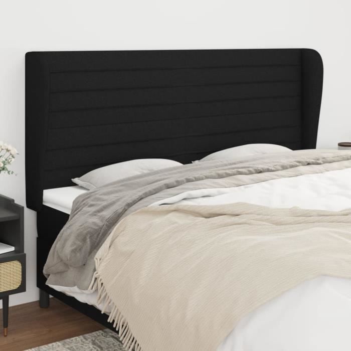 VidaXL Tête de lit avec oreilles Noir 203x23x118-128 cm Tissu3118120