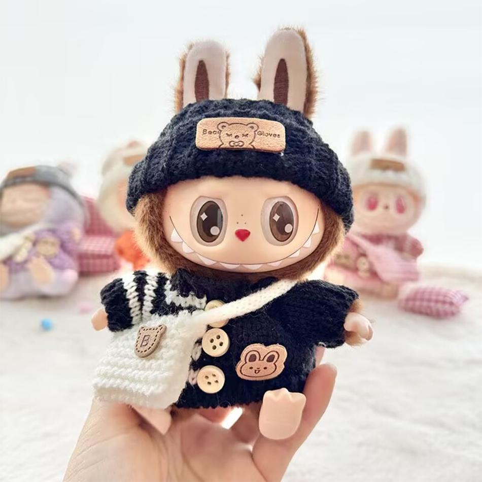 Doll clothes for Labubu Outfit V1 V2 V3 17cm Dolls Sitting Accessories Glasses Clothing Designer Gift Sweater Hat Bag Set