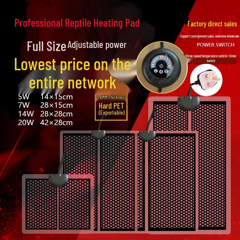Reptile Heating Pad with 7-Speed Timer for Turtle Terrarium and Tank - Compatible with National, European, American, and British Standards