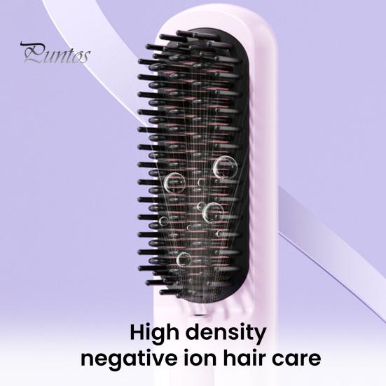 Nano-ceramic Hair Brush Cordless Straightener with 3 Temperature Settings Portable Mini Travel Straightening Comb Rechargeable Fast Heating