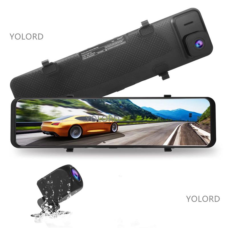 

4K 2160P Ultra HD 3840*2160P Автомобильный видеорегистратор Камера WIFI Приложение 12-дюймовое зеркало заднего вида Видеорегистратор Видеорегистратор Двойная камера спереди и сзади 64GB чёрный