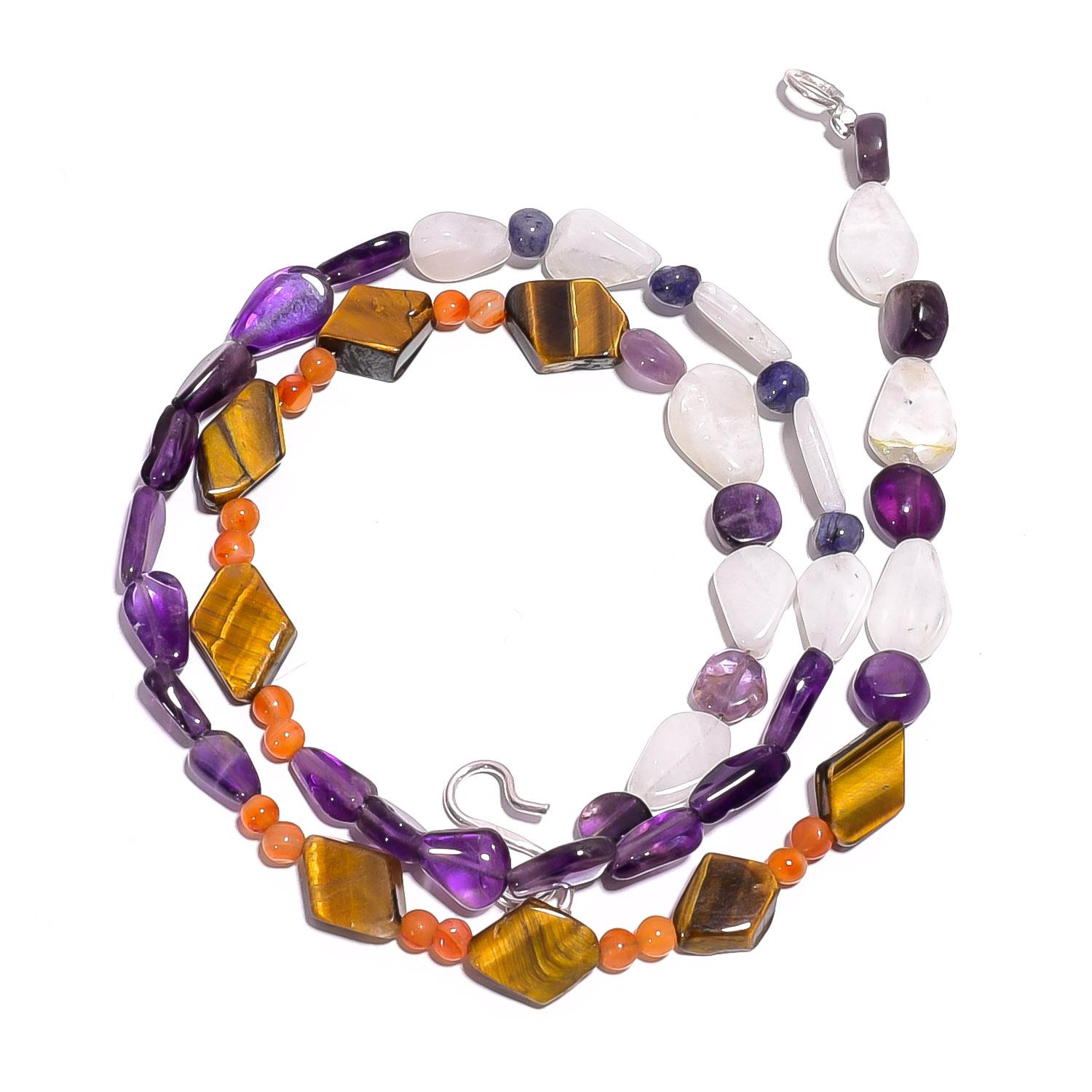 

Натуральный камень Тигровый глаз Аметист Лунный камень Гладкие бусины Ожерелье 17 UB-4603 UB-4603