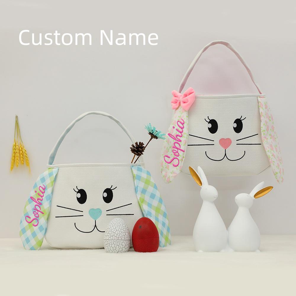 Easter Bunny Ears Handheld Basket - Plush Fabric for Eggs & Decor