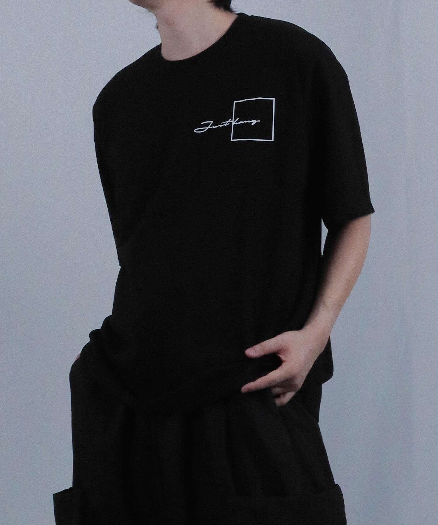 Just Haeng Square Lettering Logo Oversized Black Short Sleeve F