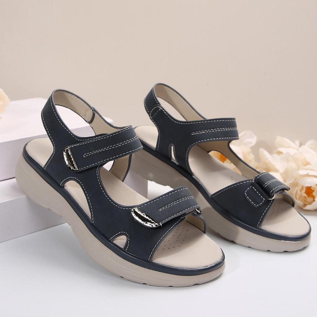 Women's Large Size Slope Heel Sandals Shoes Summer Casual Buckle Design Thick Sole Beach Sandals 36-43