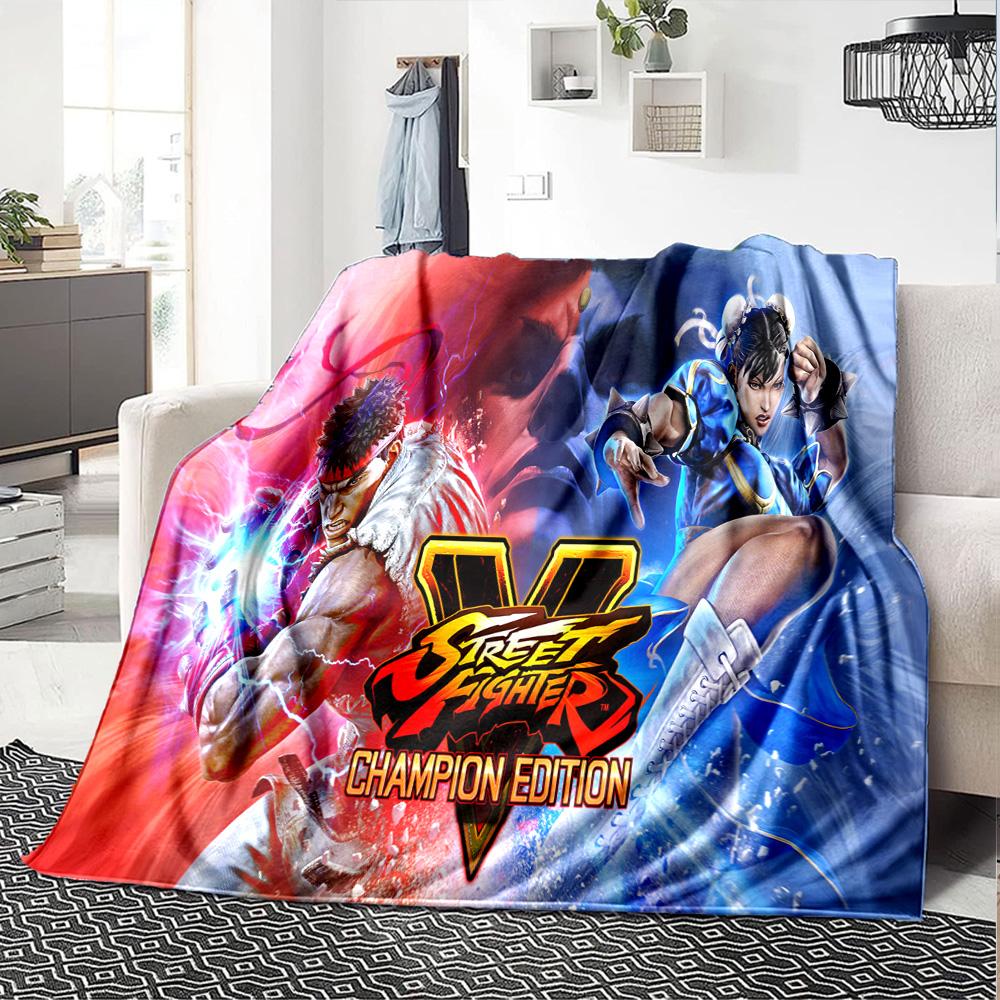 Street Game Characters Flannel Blanket, Soft Polyester, Modern Design, All-Season for Camping, Travel, Gifts for Holidays or Birthdays