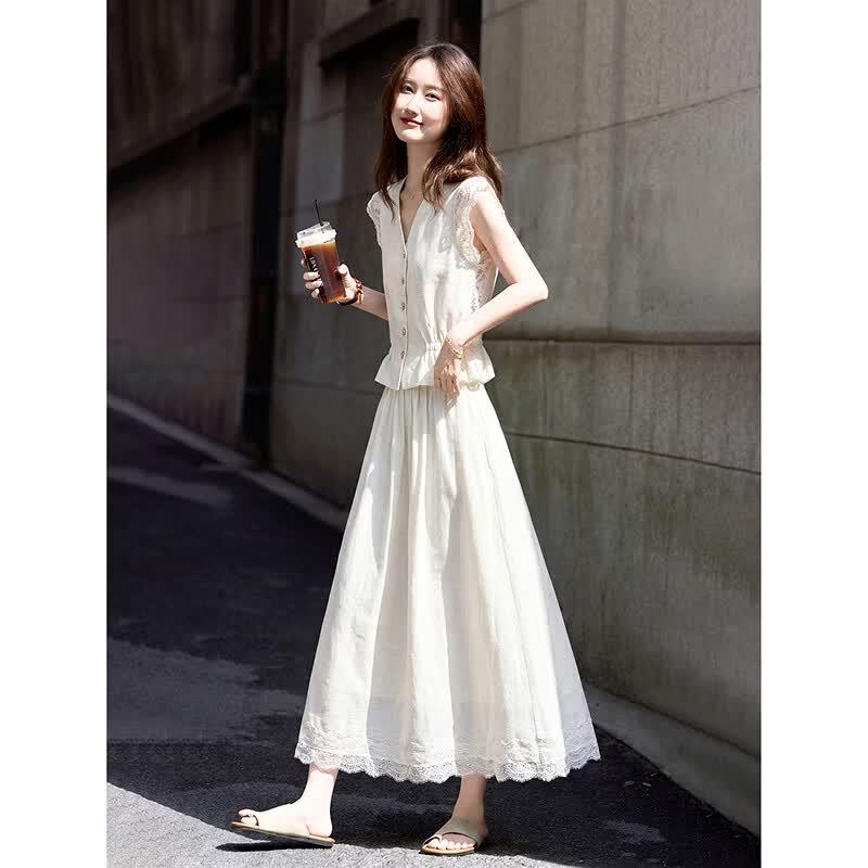 French Chic Lace Vest & Skirt Two-Piece Set