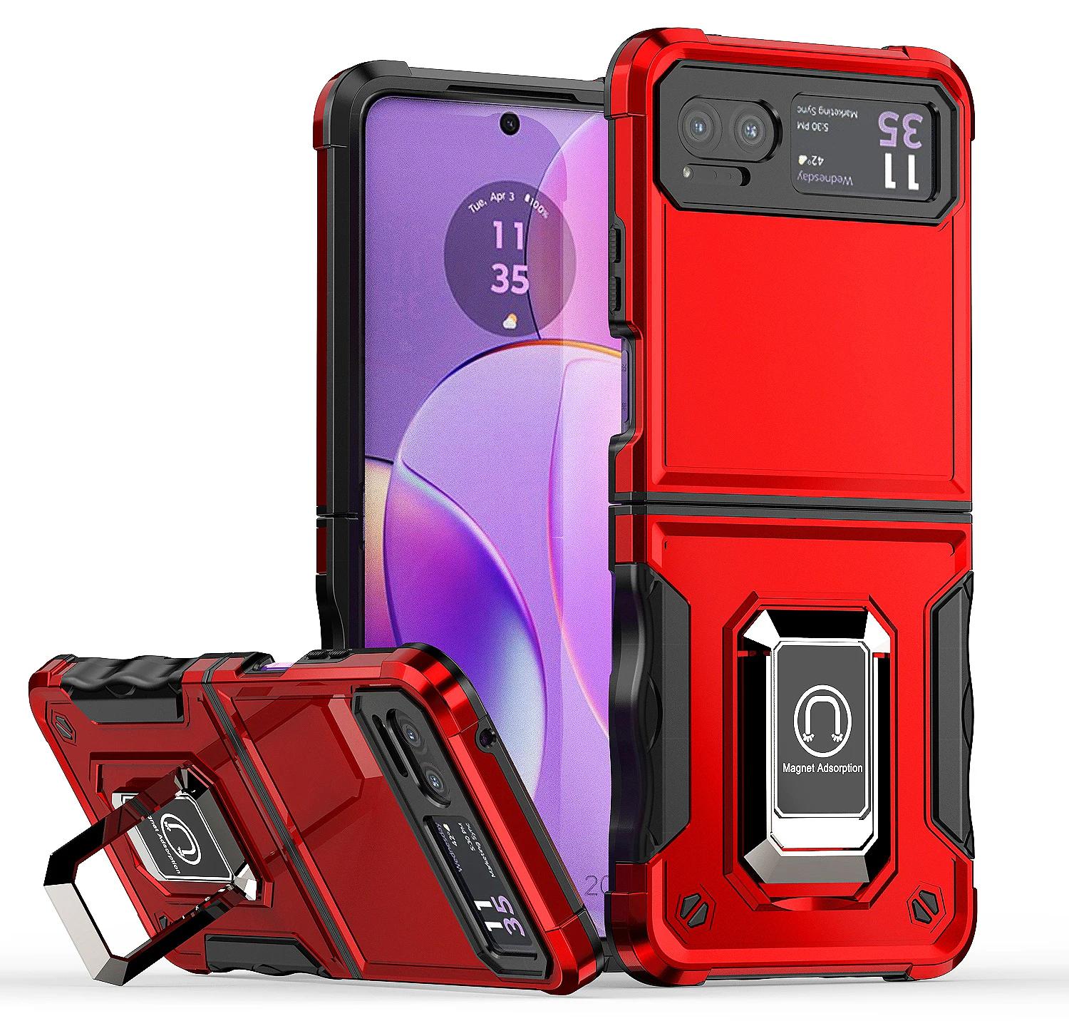 

Чехол Armor Heavy Duty Armor для Motorola Moto Razr 40 Razr 2023, защитное кольцо, магнитная подставка, держатель, противоударный, полный защитный чехол For Razr (2023) красный