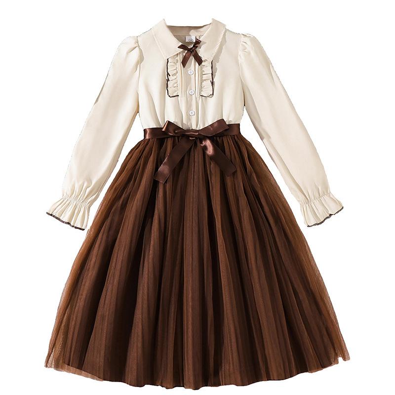 Girls' Fashion Dress: Fall Children's Retro Long-Sleeve Tulle Princess Dress