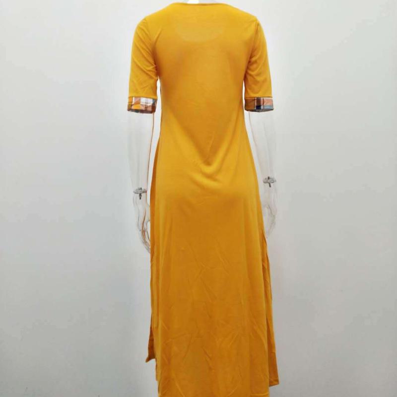 GMXIA Dress O-Neck Collision Colour Midi Sleeve Irregular Long Dresses