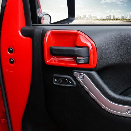 Red Inner Door Handle Bowl Decor Cover Trim for 4-Door Jeep Wrangler JK 2011-17
