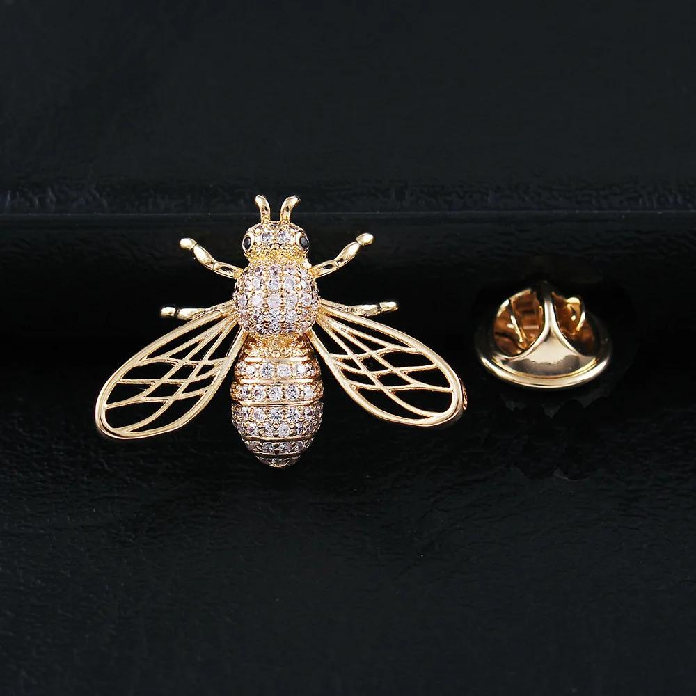 Trendy Animal Crystal Bee Brooch Metal Zircon Lapel Pins Men's Suit Shirt Small Collar Pin Corsage Jewelry for Women Accessories
