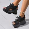 Comemore New Summer Weave Mesh Wedges Sandals Summer Fish Mouth High Heels Casual Sports Beach Shoes Black Roman Sandales Female