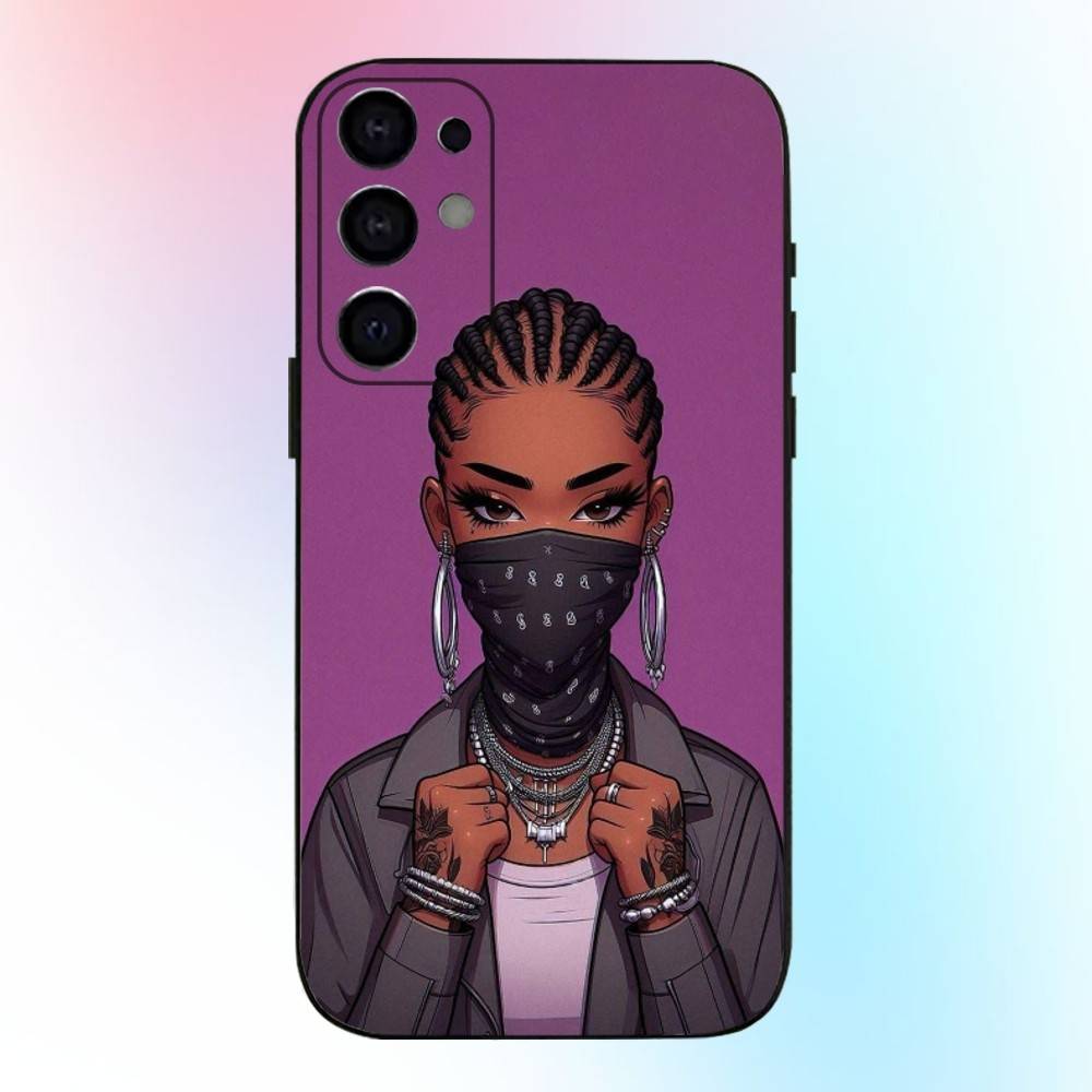 Afro Black Girls Cartoon Phone Case For Samsung S25,S24,S21,S22,S23,S30,Ultra,S20,Plus,Fe,Lite,Note,10,9,5G Black Cover