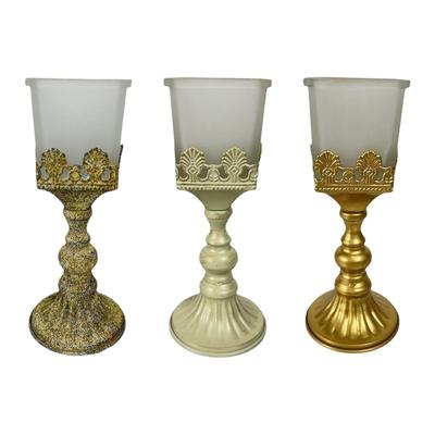 Windproof Candle Holder Decorative Glass Art Photo Props Crafts Metal Candelabra for Farmhouse Kitchen Party Holiday Anniversary