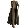 2024 Plus Size Cotton Linen Pullover Dress: Round Neck, Over-the-Knee, Preppy Mori Girl Style