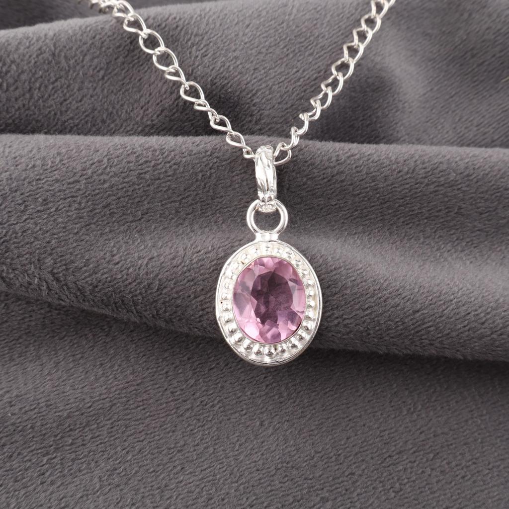 Morganite Pendant, Handmade Gemstone 925 Solid Sterling Silver Pendant Dainty Jewelry, Gift For Mother