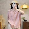 Damen Koreanische Vintage Baumwolle Kurzarm Stehkragen Hemd Sommer Macaron Farbe Lässige Bluse