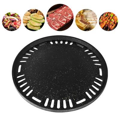 Korean Grill Plate Circular Aluminum Coating Meat Flatbed Triple Flatbed for Camping Board Coal Flatbed Gas and Induction, 295