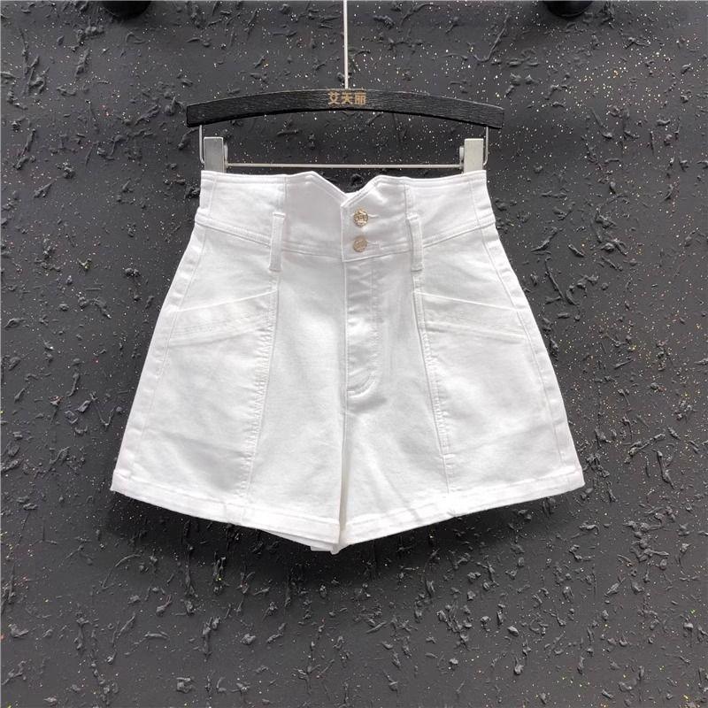 

2025 Summer New Arrival Small V Waist A- line White Denim Shorts Female High Waist Loose and Slimming Loose Pants A- line Hot Pants White S