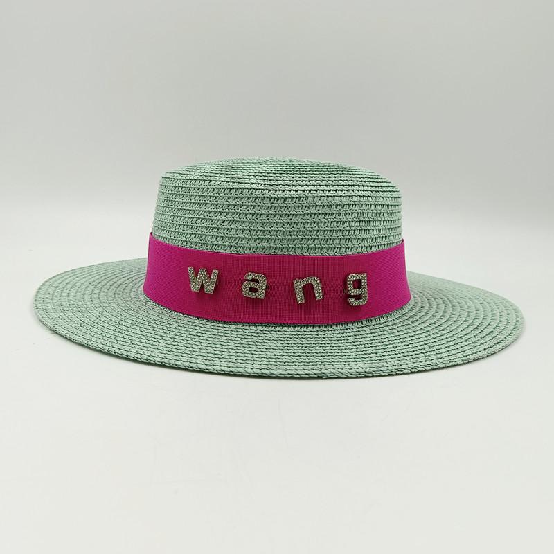 2022 new rhinestone RB letter flat top hat sunscreen black and white straw hat top hat holiday straw hat