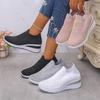 Rhineste Decor Wedge Sneakers for Women Breathable Knitted N Slip Running Shoes Woman Comfortable Slip  White Sports Shoes