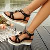 Fashion Wedge Sandals for Woman Summer Fashion Black Round Head Flower Decoration Comfortable Beach Shoes