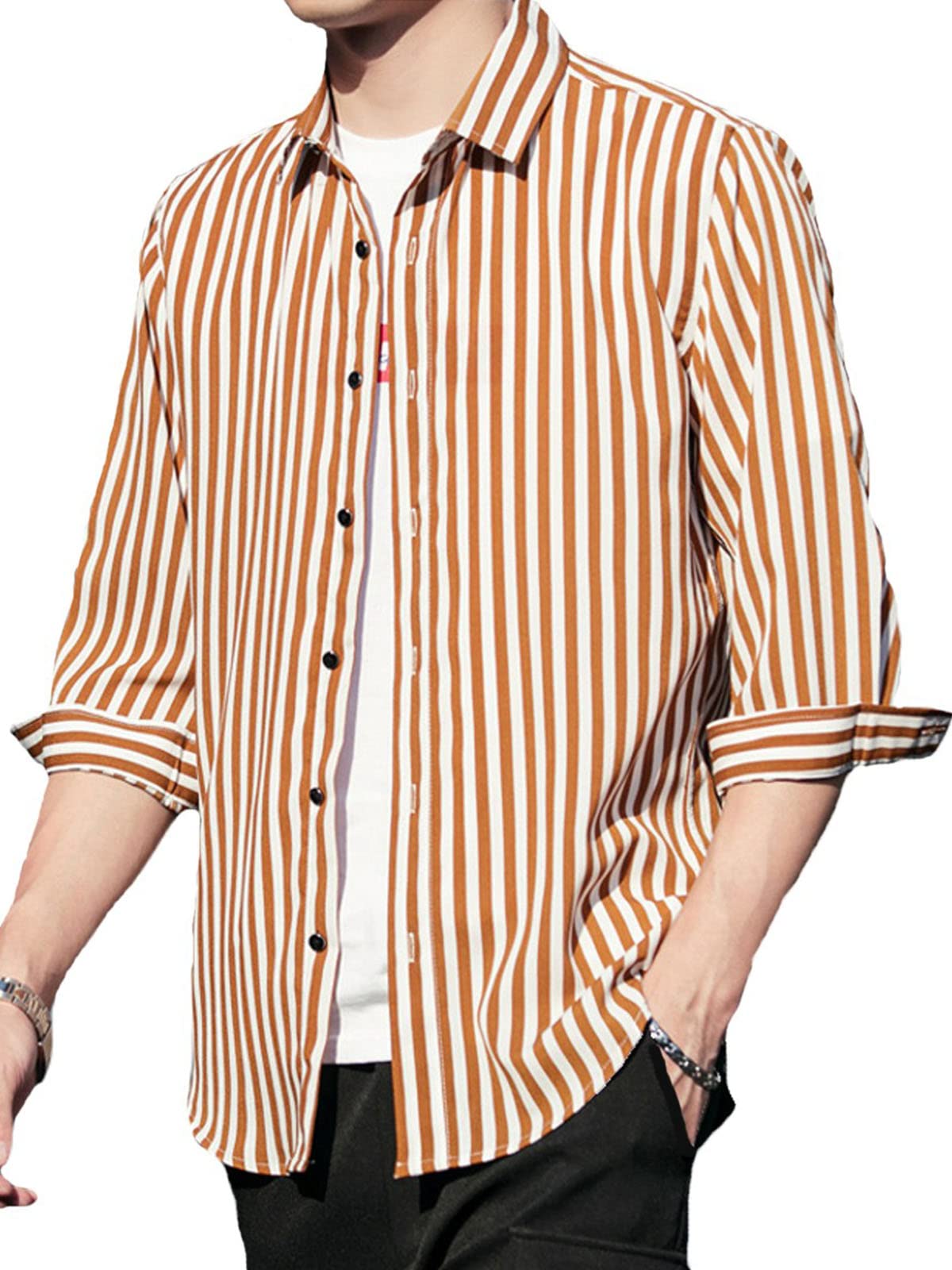 

YF Полосатый узор Свободный Однотонный Короткий рукав Корейский Корейский Стильная Корейская Рубашка Стильный Топ для Тип Размер L Мужская Рубашка, Рубашка, Рукав 3/4, Повседневный,