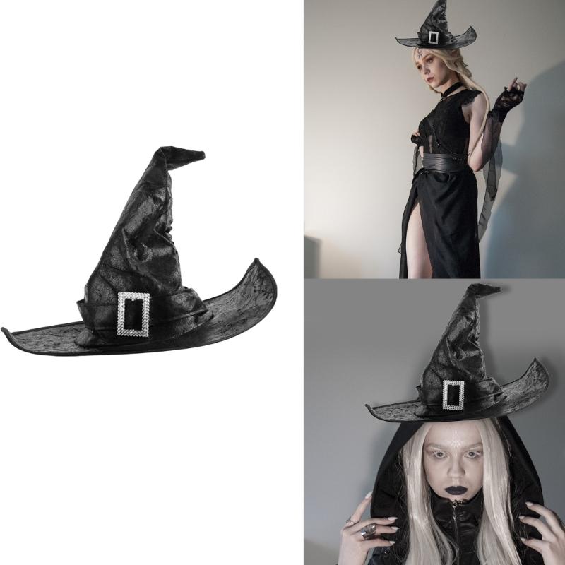 Halloween Witch Hat Black Pointed Wizard Hat Witch Costume Accessories Halloween Dress Up Hat Boys Girls Costume Prop