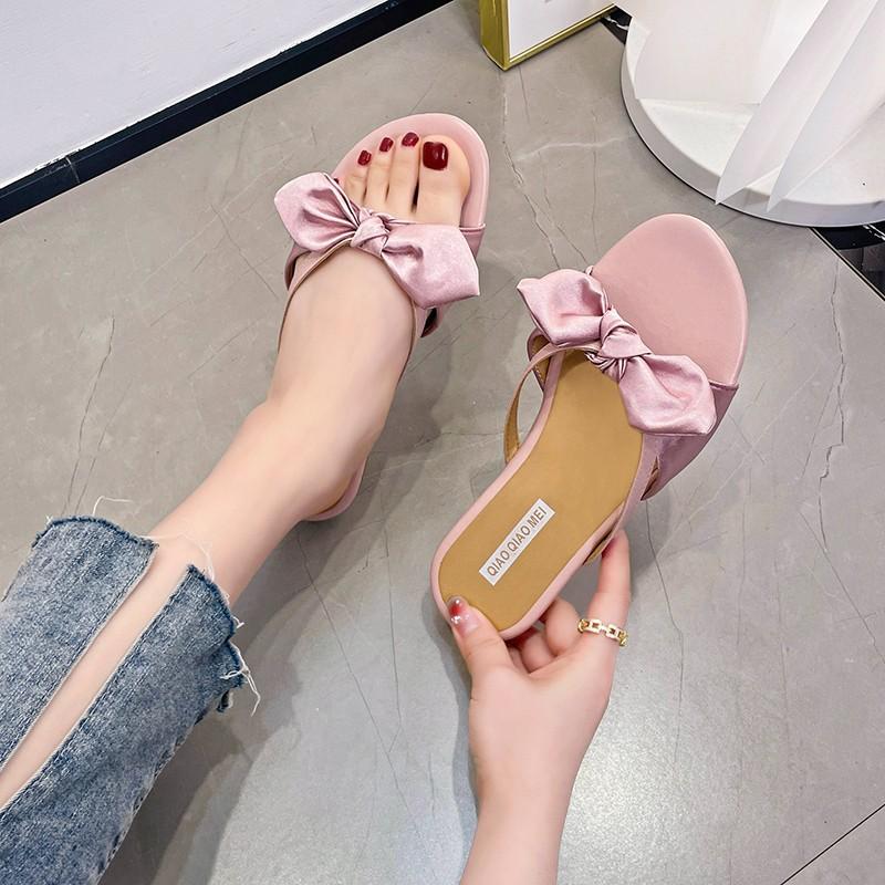 Delikatne klapki z paskiem, damskie buty, letnie klapki z kokardką, damskie letnie okrycie wierzchnie