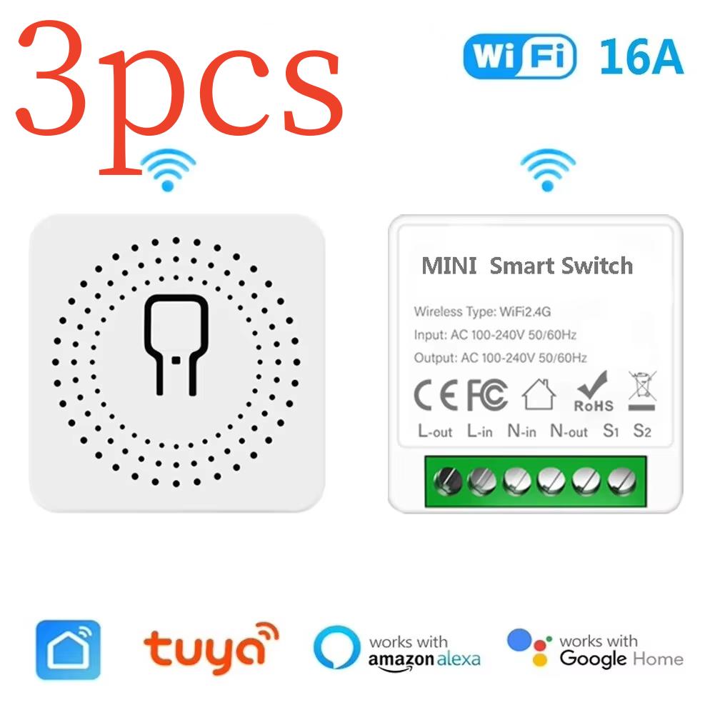 16A Tuya Smart WiFi Switch Support 2-Way DIY Switches Mini Smart Breaker Smart Life Control Support Alexa Google Alice