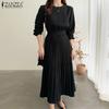 ZANZEA Women Casual Pleated Patchwork Loose Long Sleeve Dress