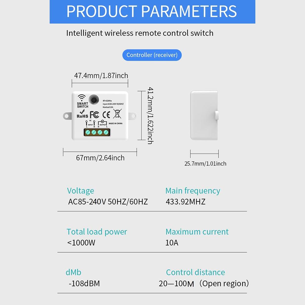 M63K-2ШТ Беспроводной Световой Настенный Выключатель Радиоуправляемый 433 МГц Реле Приемник С 1X 2-Клавишной Панелью Выключателя Светодиодный Пульт Дистанционного Управления Для Светодиодной Лампы White A