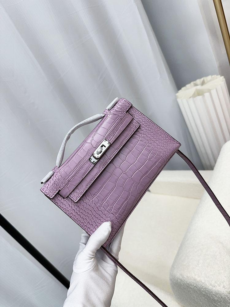 Crocodile Print First Generation Bag Women's High-end Feeling Taro Purple Bag And New Collection Hand-held Single Shoulder Crossbody Bag
