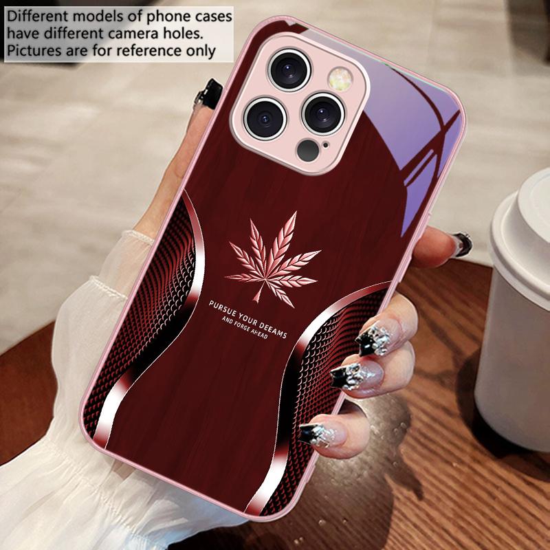 Golden Leaf Wood Grain For IPhone 16 Pro Max 15 Pro 14 13 12 Mini 11 XS M Ax XR 7 8 Plu SE 2022 Tempered Glass Phone Case