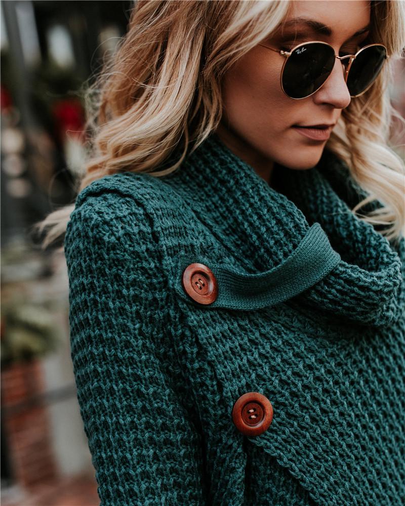 Women's High Neck Solid Color Knit Pullover Sweater 2026
