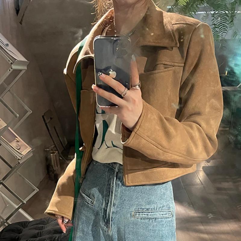 

Бархатная свободная куртка, пальто, женская мода, длинный рукав, отложной воротник, молния, короткие куртки, женский универсальный пиджак с карманом L