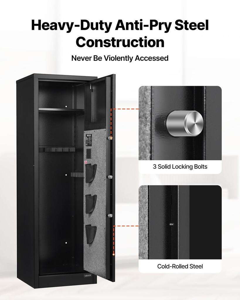 8-10 Gun Safe, Long Gun Cabinet for Rifles and Pistols, Quick Access Rifle Safe with 3 Pistol Pockets and Adjustable Racks, Large Digital Cabinet with