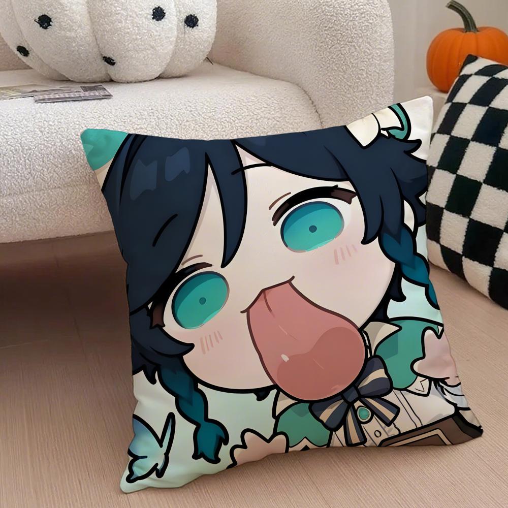 MiHoYo süß lustig Genshin Emotes Meme Kissenbezug Überwurf Kissenbezug Verdeckter Knopf Strapazierfähiges Polyester Stuhlkissen