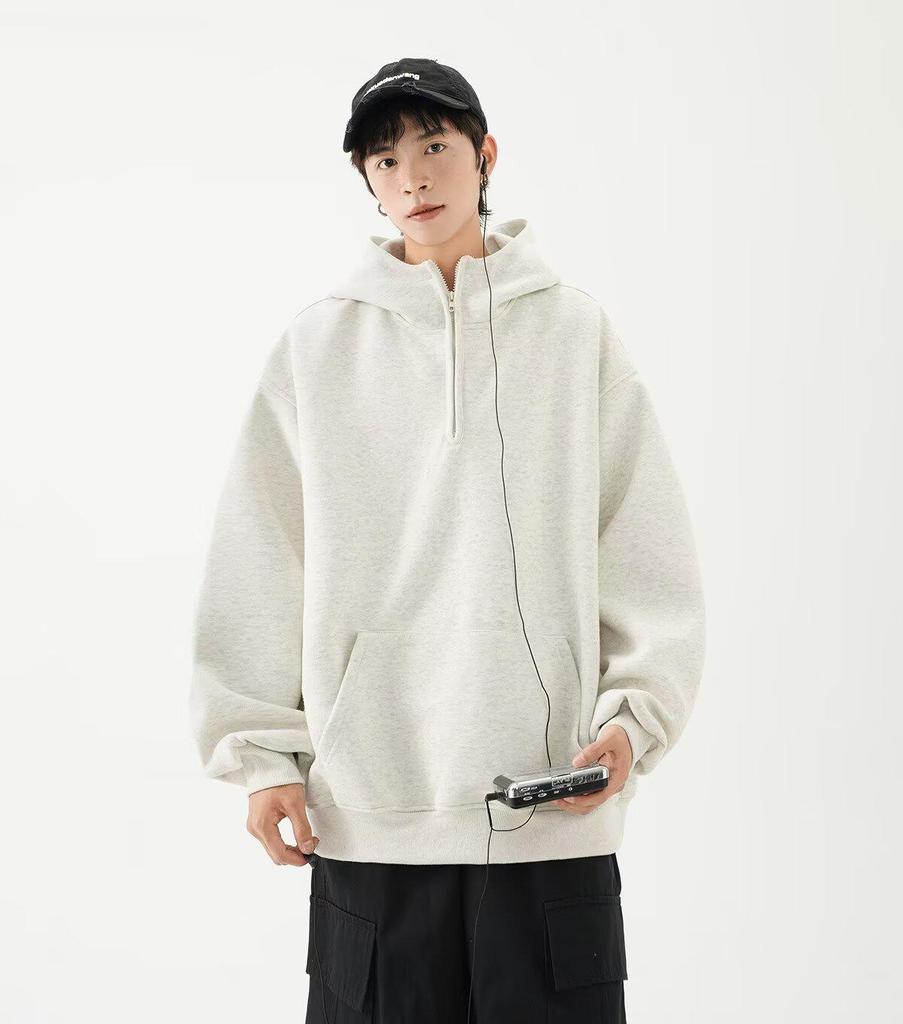 Men's Heavyweight Half-Zip Hoodie - New Spring/Autumn Design, Casual & Versatile High Street Loose Fit Hooded Jacket